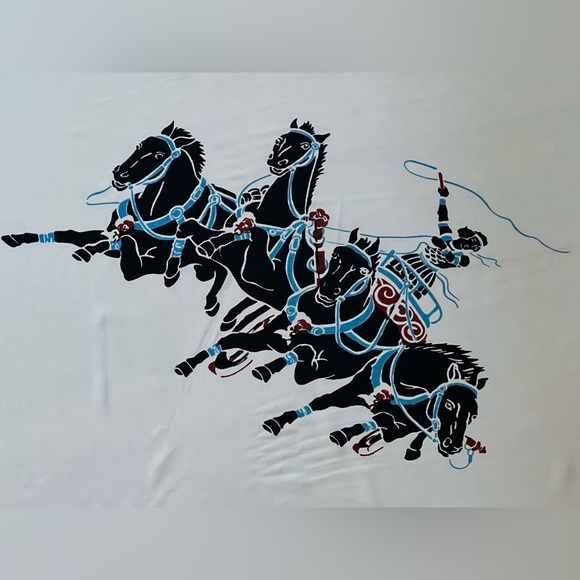 Vintage Chariot Scene Crepe Silk Scarf | Cohama | Charioteer Warrior | 33”x38.5” - Picture 12 of 17